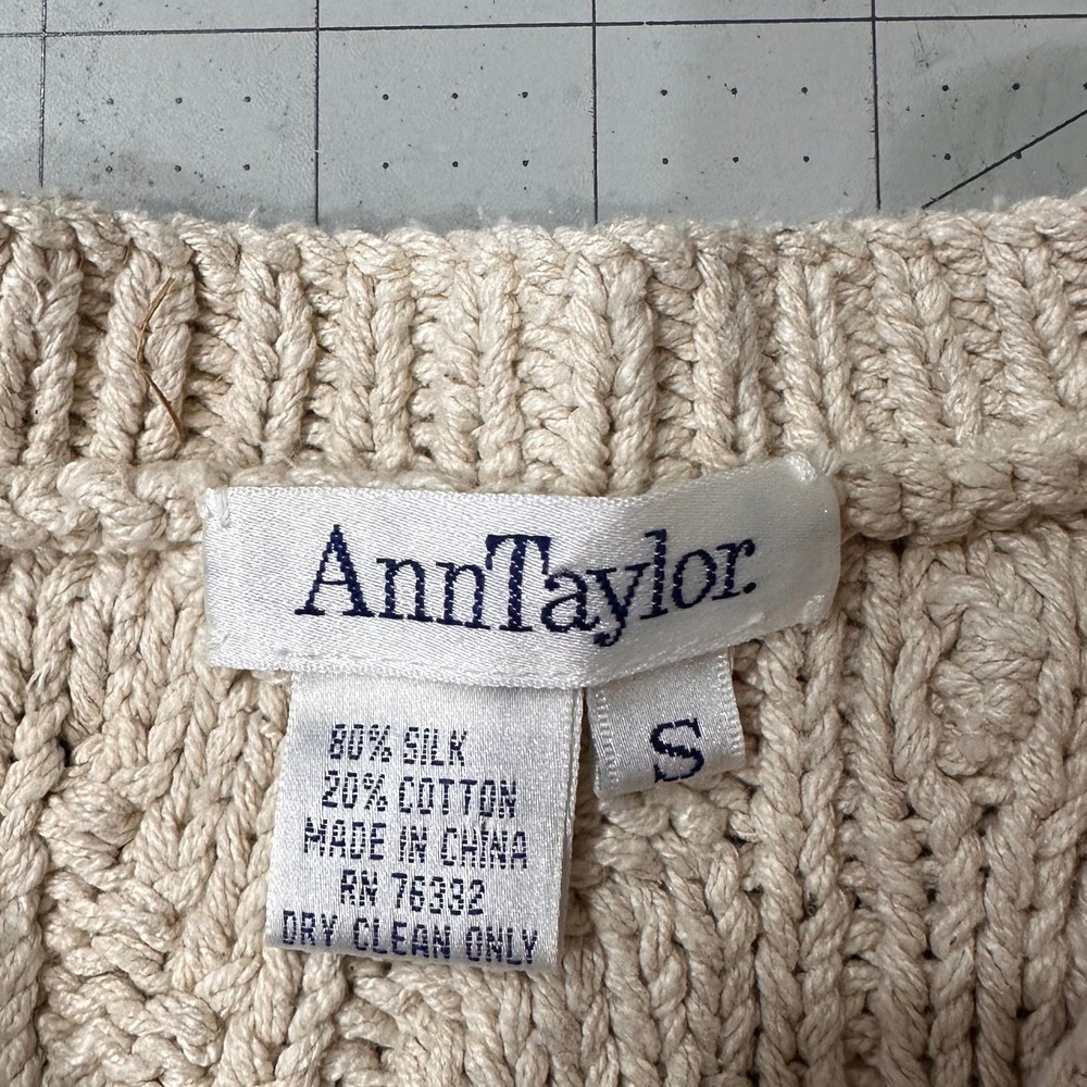 Ann Taylor VTGE Sweater Size SM Cream Silk Cotton Cable Popcorn Knit Crew Neck - Picture 8 of 11